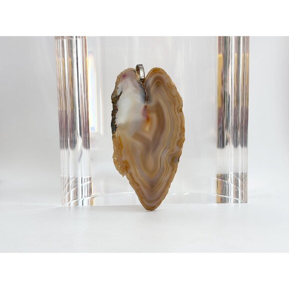 Polished Sliced Agate Geode Crystal Freeform Large Gold Toned Vintage Pendant - Picture 11 of 14